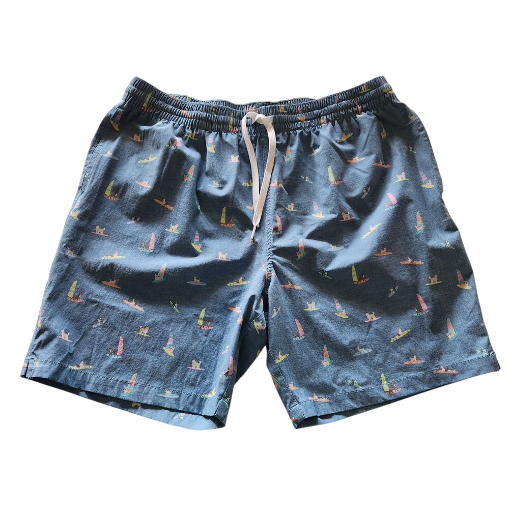 Chubbie's Swim Trunks 7" Inseam Lined Light Blue w/ Surfing Dogs Mens Size XL